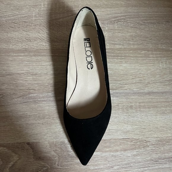 ELODIEBlack Suede Block Heel Pointed Toe Pumps Shoes - Picture 5 of 7